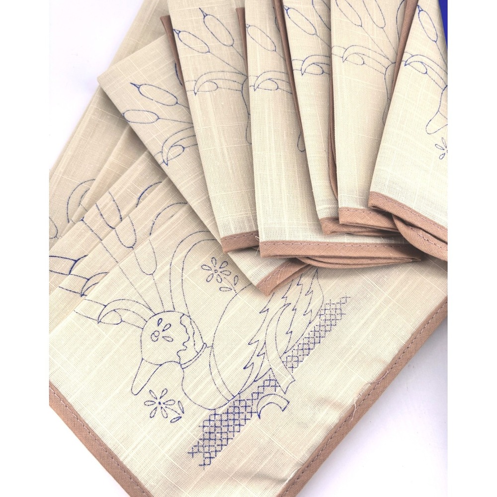 Stamped Linen-Look Mallard Duck Placemat Napkin Set of 6 Embroidery Fabric Paint